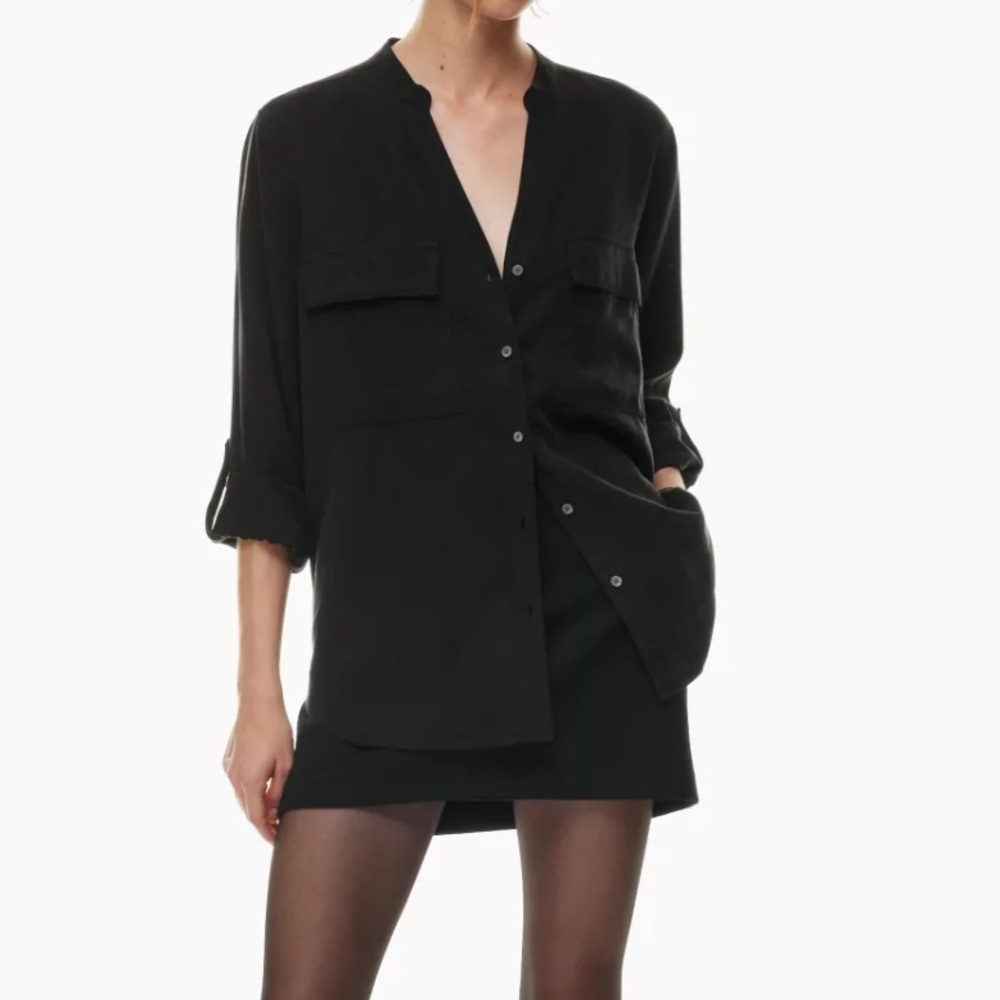 Mododoc Black Collarless Button Down Utility Shir… - image 2